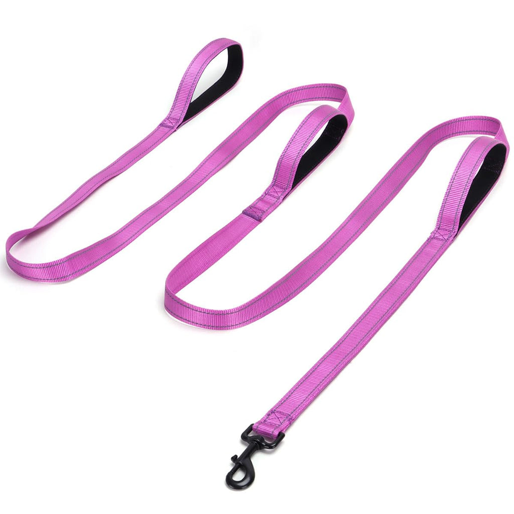 3 Handle Dog Leash, 10FT Triple Handle Dog Leash Reflective Stitching, Three Padded Traffic Handles, Heavy Duty Dog Leash, Training Dog Lead for Control and Safety (Purple) Purple