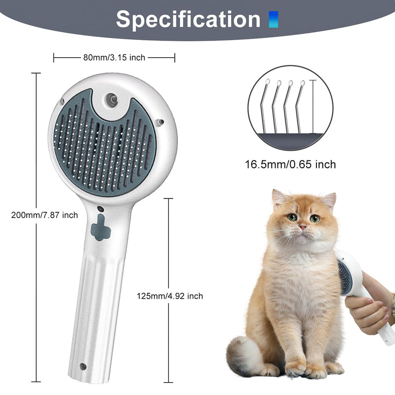 Cat Steam Brush, 3-in-1 Self-Cleaning Pet Grooming Tool with Water Spray, Shedding & Massage Comb for Long & Short Hair Cats and Dogs - PawsPlanet Australia