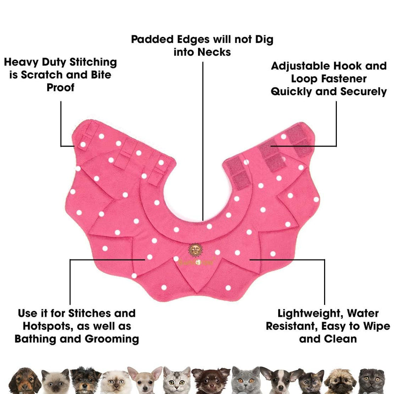 SunGrow Cat Cone Collar Soft Washable, Cat Recovery E Collar Sleep Cone After Surgery to Stop Licking, Pet Cone of Shame Alternatives, Scratch & Bite Proof Grooming Soft Cone for Easy Nail Cutting Pink Polka (S, 7.5-9" Neck) - PawsPlanet Australia