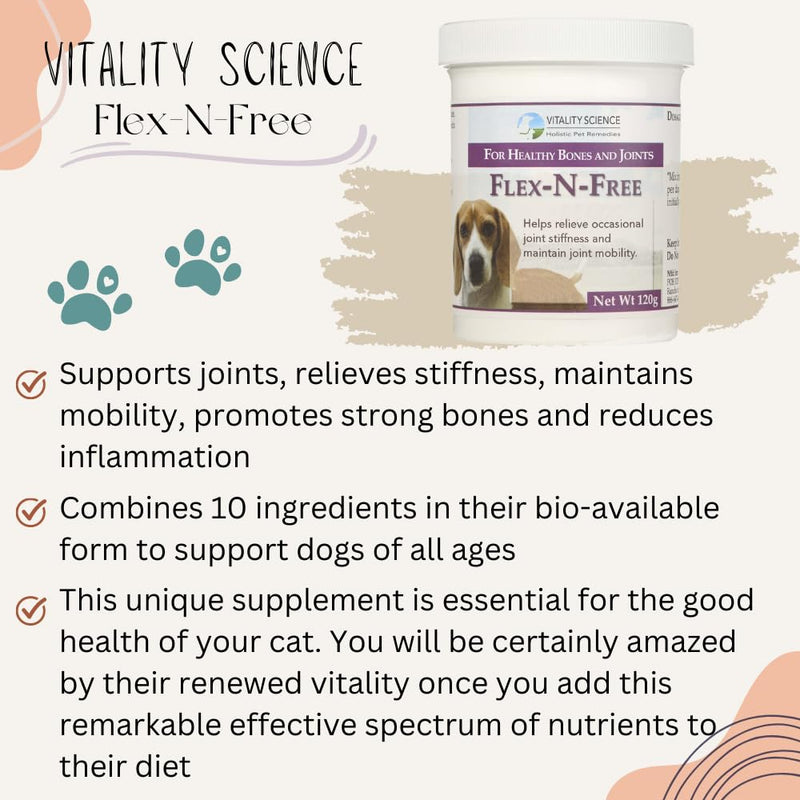 Vitality Science Flex N Free for Dogs | Promotes Healthy Bones & Joints | Relieves Stiffness | Maintains Joint Mobility | Reduces Inflammation | Builds Bone Tissue | 100% Safe & Natural (220g) 220g