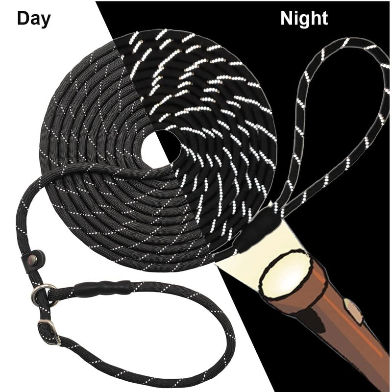 BTINESFUL 10FT / 15FT / 20FT Slip Lead Dog Leash, Reflective 1/3” Rope Leash Long Training Lead for Small Medium Dogs 10ft * 1/3" black - PawsPlanet Australia