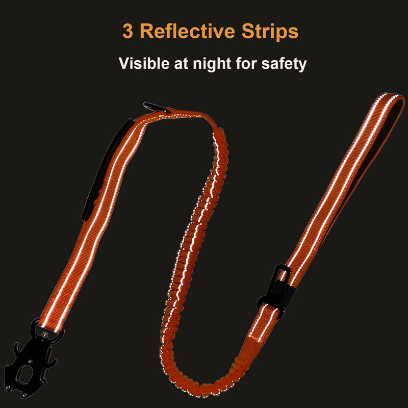 No Pull Tactical Dog Leash for Shock Absorption, Bungee Dog Leash with 2 Control Handle, Car Seat Belt Clip and Highly Reflective Threads. (Orange, M) Orange - PawsPlanet Australia