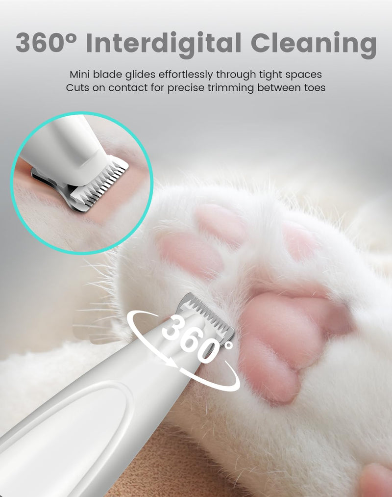 PAPMINI 2 in 1 Dog Nail Grinder and Dog Paw Trimmer, Quiet Painless Electric Dog Nail Trimmers for Large Medium Small Dogs&Cats, Cordless Clipper for Nails, Paws, Ears, Eyes, Rump&Body Grooming（White White