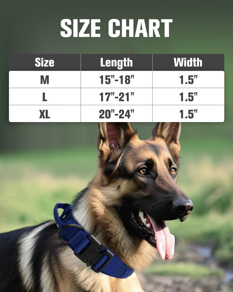 Joytale Tactical Dog Collar(17"-21") and Dog Leash Set, Shock Absorbing Bungee Dog Leash and Adjustable Strong Dog Collar with Handle for Large Dogs(Navyblue, L) - PawsPlanet Australia
