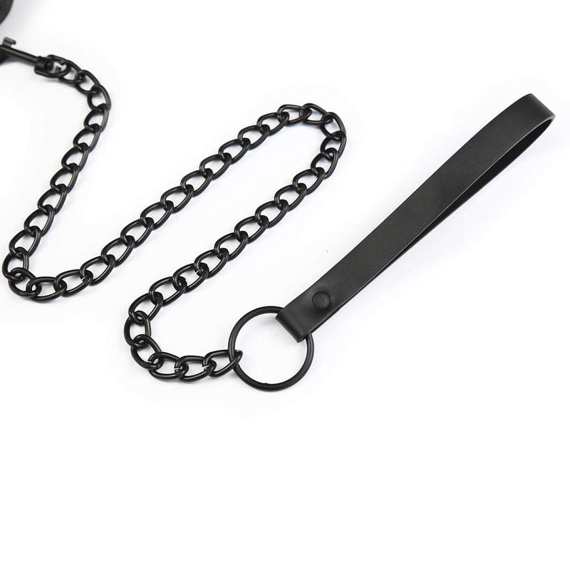 Leather Choker Collars for Men Women Detachable Leash Chain Durable Leather Collar with Alloy Buckle Black - PawsPlanet Australia