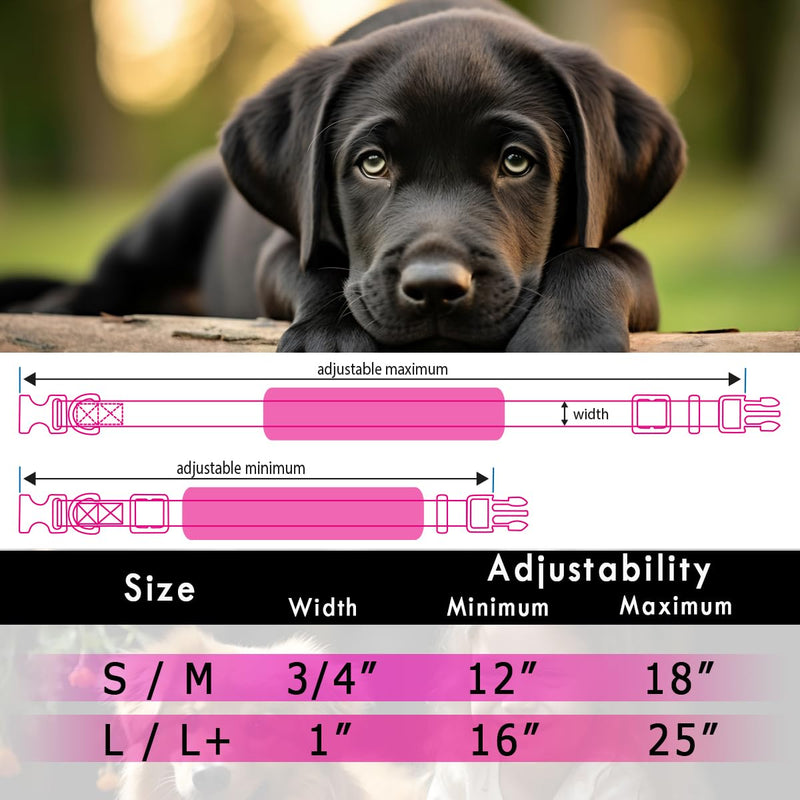 Comfort Fit Reflective Dog Collars Soft Padded Neoprene Pet Collars with Durable Adjustable Buckle Waterproof Comfortable Dog Collars for Medium Large and Small Dogs & Puppies Walking Running Training L/L+ (Neck Size 16"-25") Pink Floral - PawsPlanet Australia