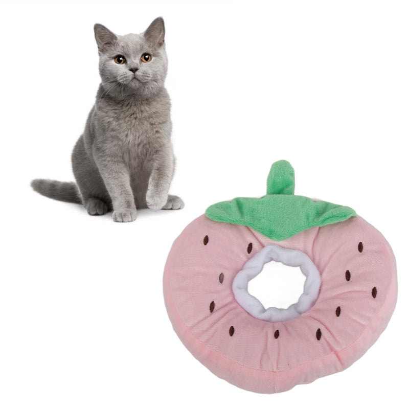 Cosiki Cat Cone Collar, Sweet Fruit, Prevents Licking for Post-Surgery Recovery, Kitty Pets, Plush, Pink