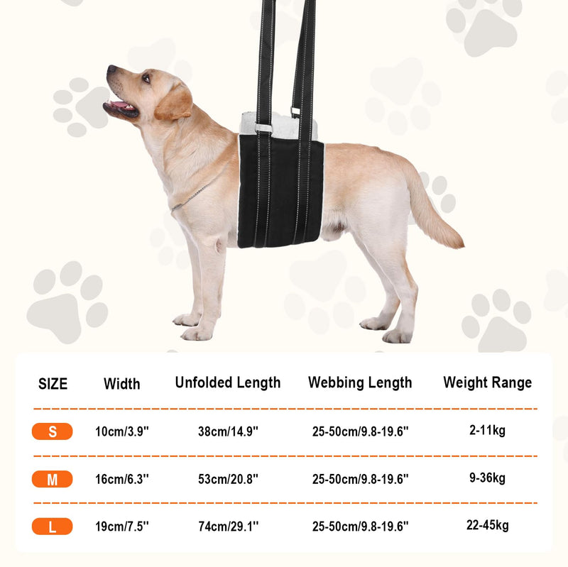 FEimaX Portable Dog Sling for Back Legs Adjustable Harness for Dogs Hind Leg Support Soft Lift Support and Rehab Harness for Weak Rear Legs Help Injured Disabled and After Surgery Dogs Small to Large Black M - PawsPlanet Australia