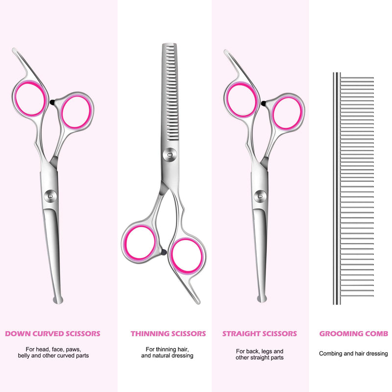 Professional Dog Grooming Kit - Stainless Steel 5-Piece Set With Safety Round Tips, Straight and Curved Shears, Thinning Shear and Comb for Dog Cat Pet Hair Care at Home - PawsPlanet Australia