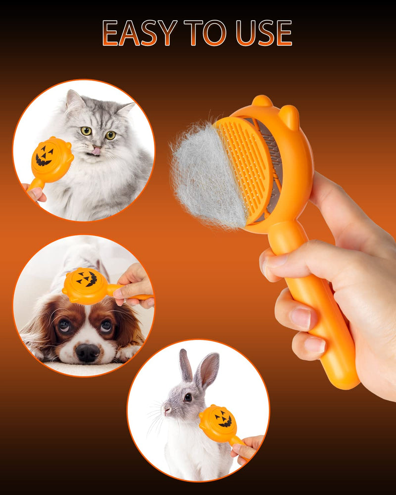 Self-Cleaning Dog & Cat Slicker Brush, Skin Friendly Deshedding Grooming Tool for Long or Short Haired Dogs Cats Rabbits, Dog Shedding Brush with Release Button - Pumpkin - PawsPlanet Australia