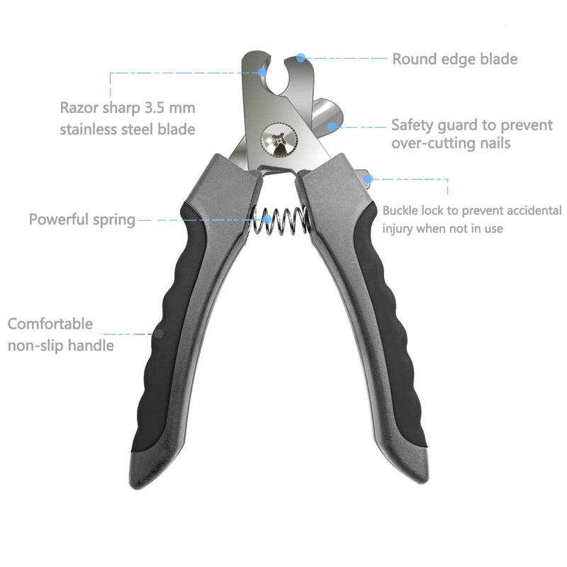 Pet Nail Clippers and Trimmers Set Safety Guard to Avoid Over Cutting Razor Sharp Blades Grooming Tool for All Small Large Dog Cat (Grey) Grey - PawsPlanet Australia