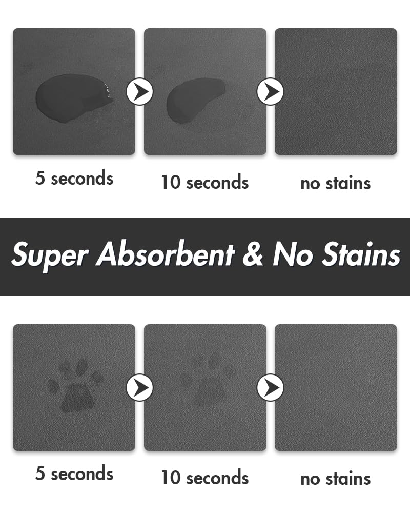 MontVoo-Absorbent Pet Feeding Mat-No Stains Dog Mat for Food and Water Bowl-Quick Dry Dog Cat & Dog Food Mat Water Dispenser Mat-Pet Supplies Mat-Dog Water Bowl Mat for Messy Drinker 12"x19" DARK GREY - PawsPlanet Australia