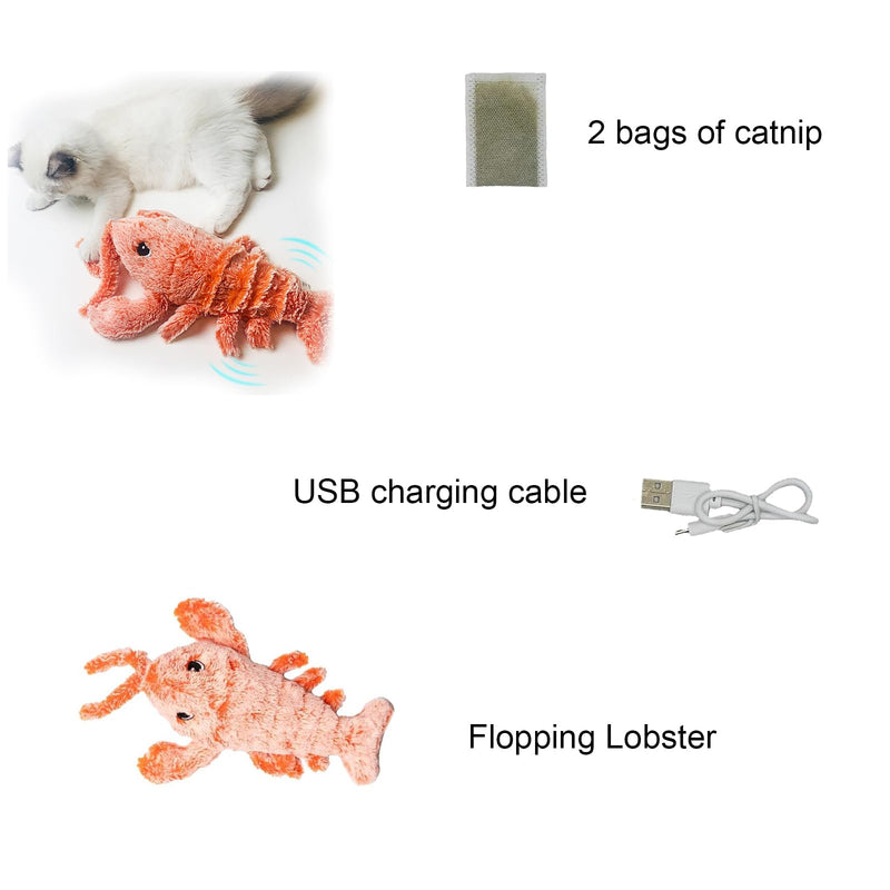 Flopping Lobster Toy for Cats and Small Dogs - Catnip Infused Kitten Toys for Indoor Fun - Chew and Kicker Toy, USB-Rechargeable and Washable Design, Orange