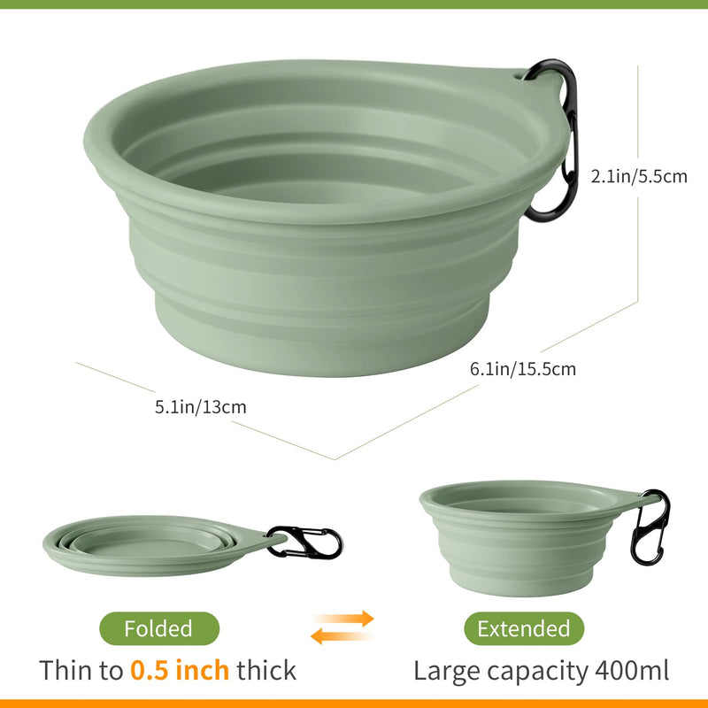 Collapsible Dog Bowls 2pcs for Puppy Bowl, Portable Dog Bowl for Small to Medium Sized Dogs and Cats, Travel Dog Bowl is Ideal for Traveling and Hiking BPA Free Green + dark grey - PawsPlanet Australia