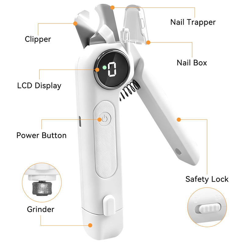 Dog Nails Clippers & Grinders - 2in1 with LCD Display and LED Lights Dog Nail File Cat Claw Trimmer with Safety Guard Electric Rechargeable Pet Nail Silent Grooming