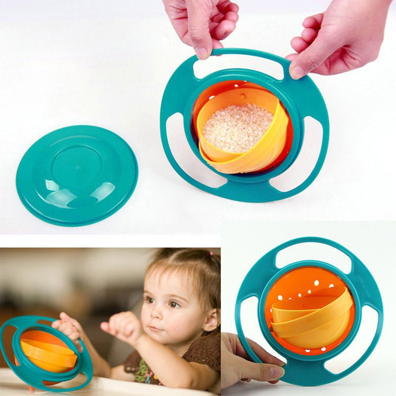 ZTL Gyro Bowl 360 Dgree Rotation Spill Resistant Gyroscopic Bowl with Lid Green