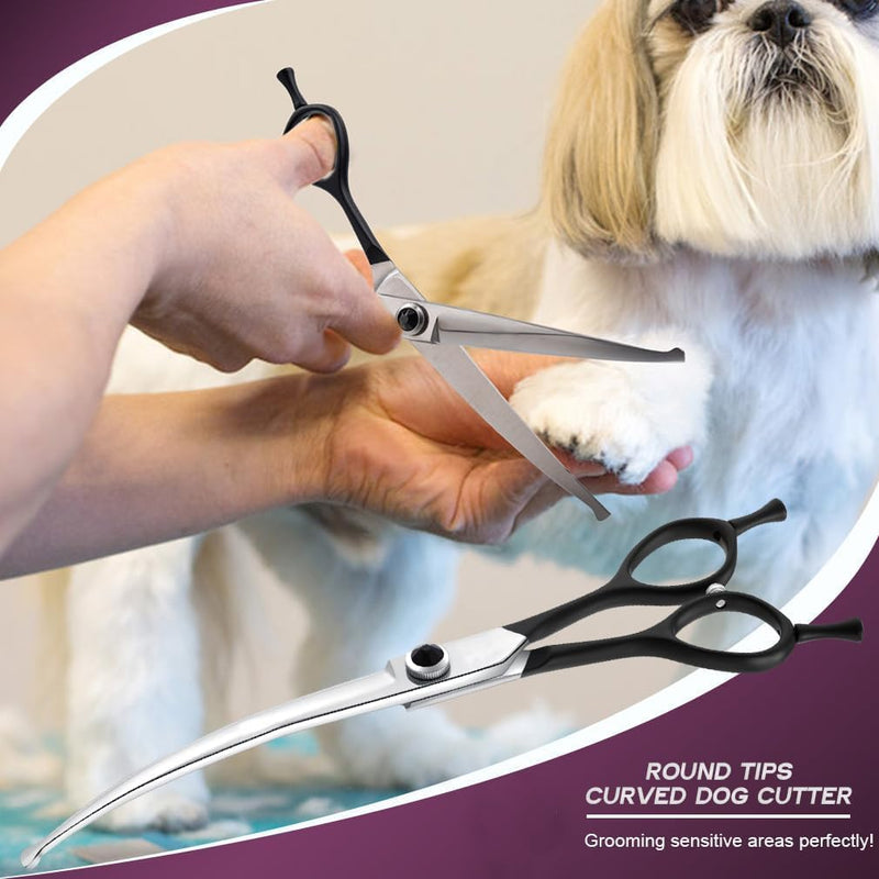 Dream Reach 6.5" Downward Curved Dog Grooming Scissors for Trimming Face and Paws, Safety Round Tip Shears for Pet Dogs and Cats, Professional Pet Grooming Scissors Black Black-6.5in - PawsPlanet Australia