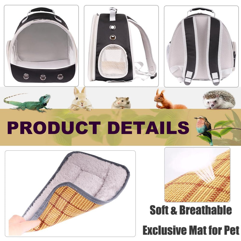 Small Animal Pet Carrier Backpack for 2 Guinea Pig, Hedgehog Carrier Portable Travel Cage with 7 Ventilation Holes, Clear Front Window and Soft Double-Sided Support and Comfy Fit Mat Black - PawsPlanet Australia