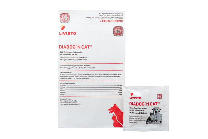 DiaDog`N Cat for Dogs and Cats, Pack of 6, 6 x 5 g, Diet Supplement Food for Dogs and Cats, Chewable Tablet for Relief of Acute Absorption Disorders of the Intestine