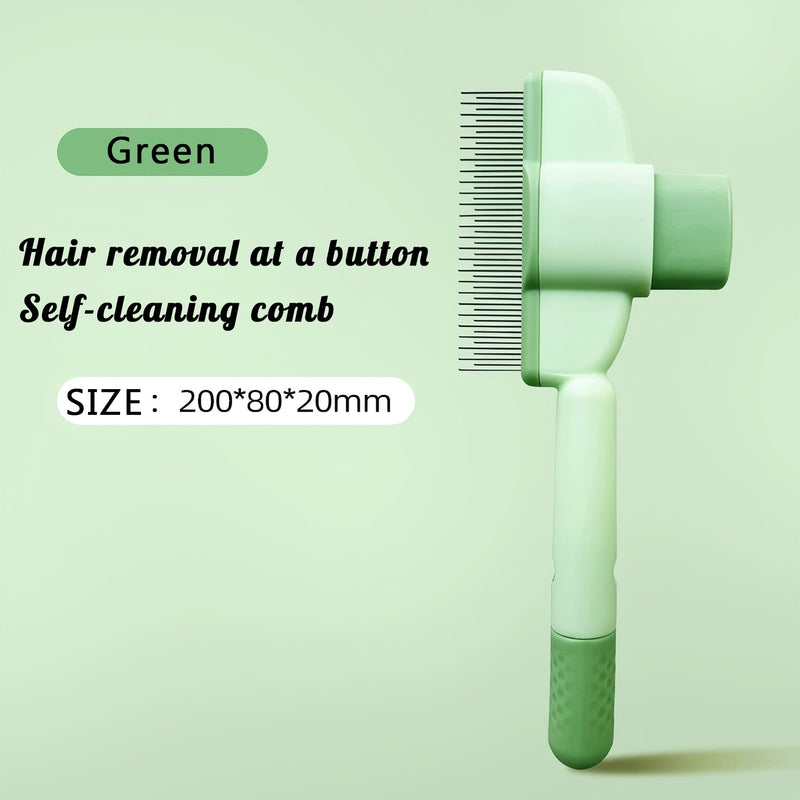 2025 Self-Cleaning Pet Hair Removal Comb & Flea Comb for Cats and Dogs Stainless Steel Grooming Brush with Release Button, De-Shedding Tool for Hair, Massaging Tangle-Free Pet Comb (Green) Green - PawsPlanet Australia