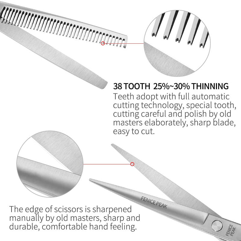 Fenice Peak 3pcs Dog Grooming Scissors Set Straight Thinning Curved Shears Stainless Steel Shears for Pet Grooming Sharp and Durable with Case Suitable for home users and Professional Groomer 6.5‘’thin+8.0‘’cut+7.5‘’curved - PawsPlanet Australia