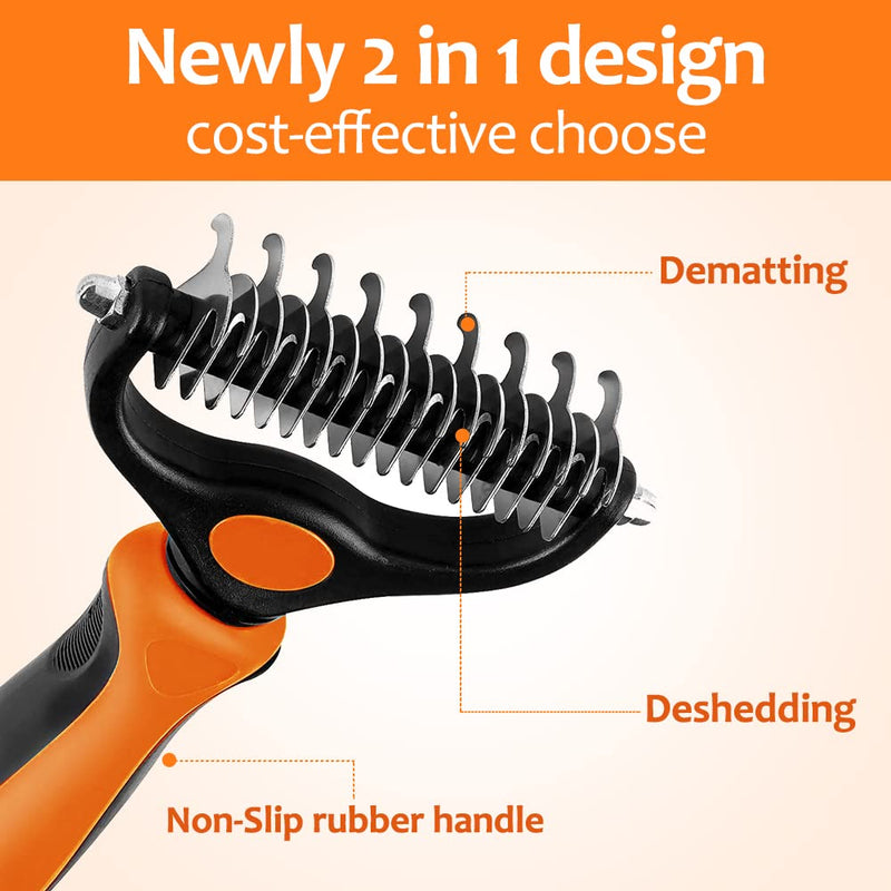 Undercoat Rake for Dogs, 2 in 1 Dematting Comb & Deshedding Tool for Long Hair Pets, Pet Hair Grooming Brush, Clear Mats and Tangles, Reduces Shedding by 95% Orange - PawsPlanet Australia