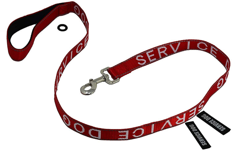 Albcorp Service Dog Leash - Embroidered- with Padded Neoprene Handle and Reflective threads, 4 Feet, for Harnesses, Vests or Collars, Red - PawsPlanet Australia