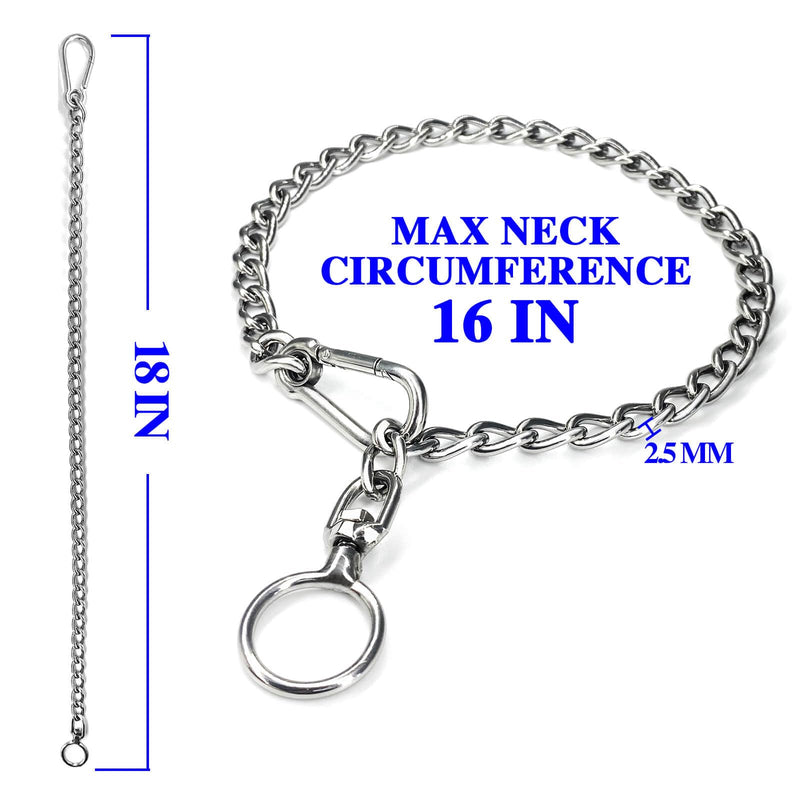 304 Stainless Steel Metal Chew Proof Dog Collar and Leash Extension - Anti Winding, Training and Walking (Small: 18in x 2.5mm, Neck Max 16in) Small：18in x 2.5mm(neck max 16in)