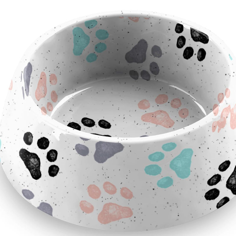 TarHong Retro Fun Paw Print Pet Bowl for Food and Water, Pure Melamine, Shatterproof, Large, 6 Cups