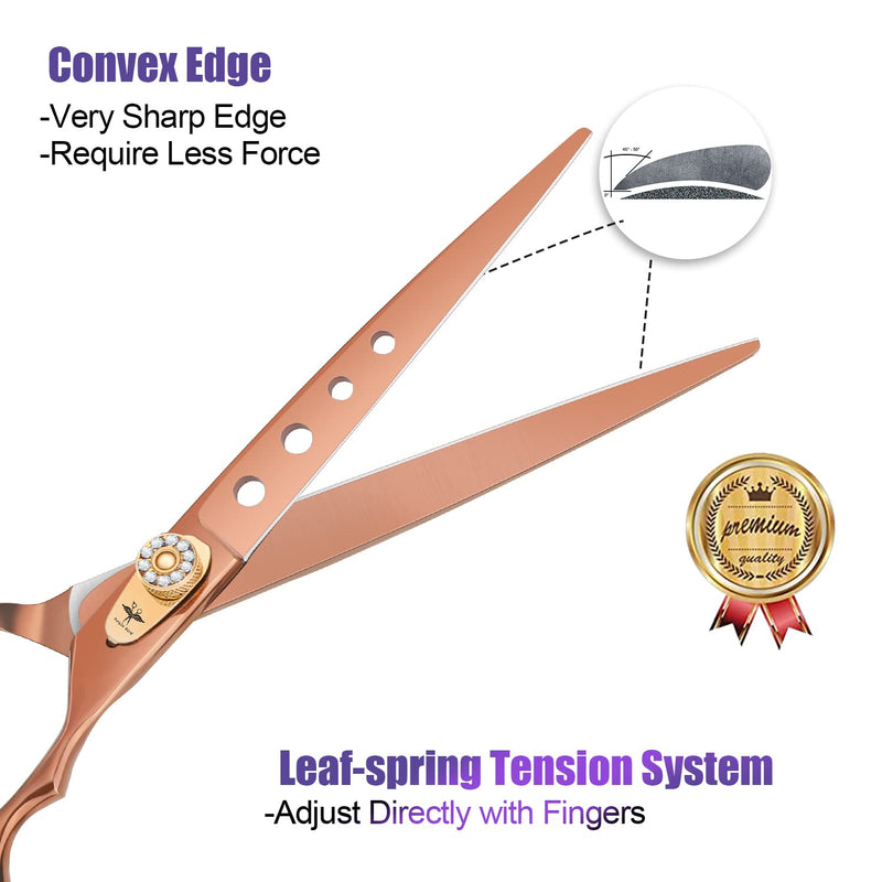 PURPLEBIRD 7.5 Inch Straight Dog Grooming Scissors Pet Cutting Shears Professional with 4 Holes Safety Noiseless Blunt Tip Trimming Shearing for Dogs Cats Japanese Stainless Steel Bronze 7.5in Cutting - PawsPlanet Australia