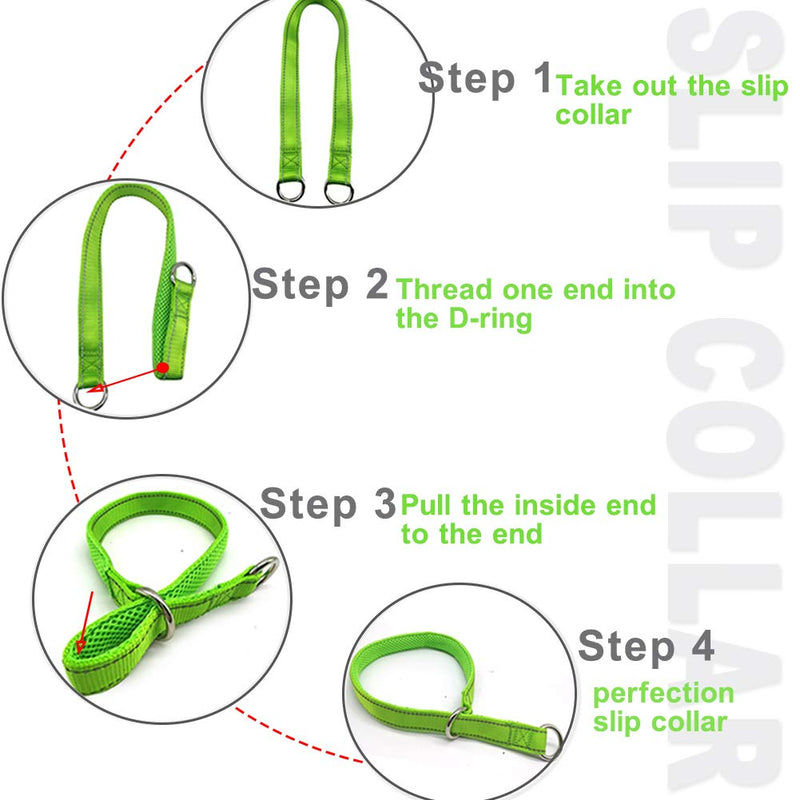 Reflective Dog Choke Collar, Soft Nylon Training Slip Collar for Dogs Suitable for Dog Weight Around 20-38 pounds (5/8" W x 15.5" L) S: 5/8"W x 15.5"L (neck size: 12.9"-14.9") Green