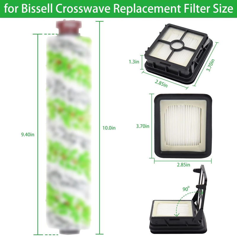 for Bissell CrossWave Pet Pro 2306A CrossWave 1785 Series Replacement Parts 4 Pack 2460 Multi-Surface Pet Pro Cleaner Brush Rolls Tangle-Free+4 Pack 1866 Vacuum Filters Part 1613568 1608684 4+4 Green - PawsPlanet Australia