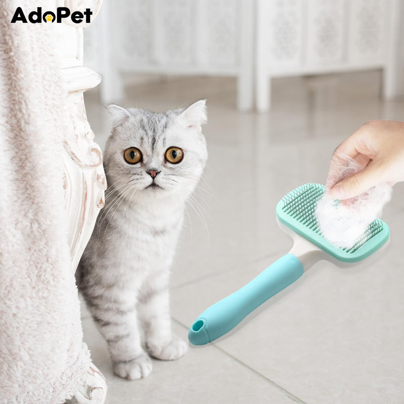 Self-Cleaning Pet Grooming Brush – Smooth Grooming Brush for Dogs and Cats, Easy Hair Removal with the Push of a Button, Gentle Shedding Remover for Small Pets, Comfortable Non-Slip Handle