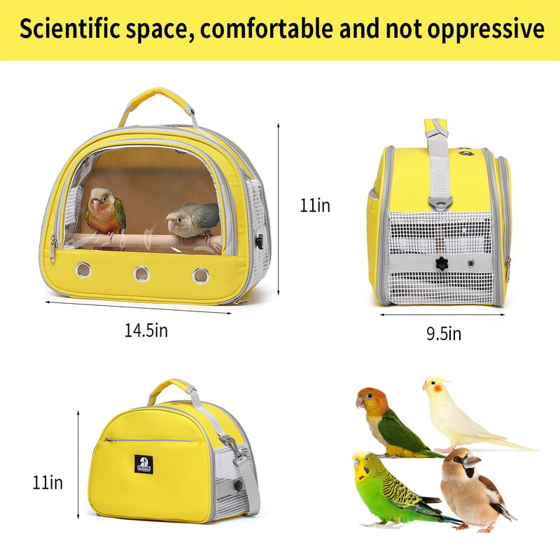 Bird Carrier,Bird Cage Parakeet Parrot Budgie Carrier Backpack for Small Birds, Travel Bird Cages with Perch, Transparent Ventilation Cockatiels, Lightweight Pet Carrier for Outdoor Use(Yellow) yellow - PawsPlanet Australia