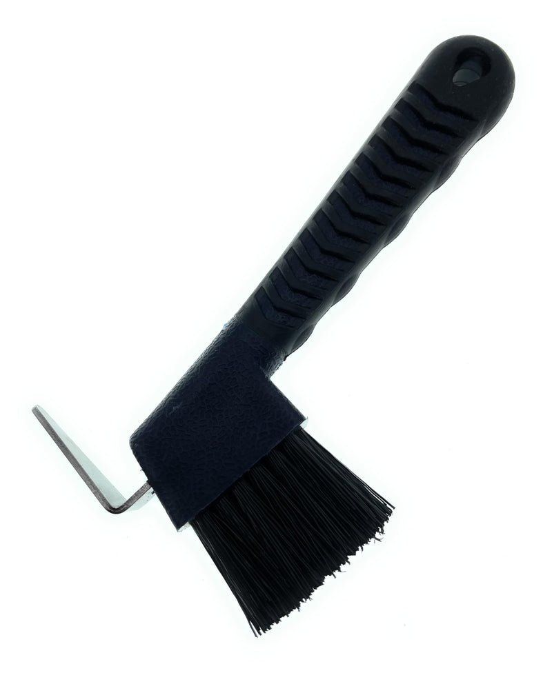 Horse Hoof Pick with Brush - Non-Slip Ergonomic Handle, Heavy-Duty Steel Pick & Stiff Bristles - Removes Dirt, Mud & Rocks - Horse Grooming Tool for Daily Hoof Care (Black) Black