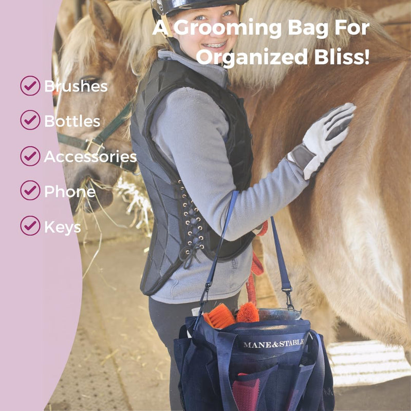 MANE & STABLE Horse Grooming Bag – Hanging Royal Blue Mesh Tote with 8 Pockets & Spacious Compartment | Quick-Drain Design for Barn, Trailer & Wash Rack | Bonus Grooming Set Included - PawsPlanet Australia