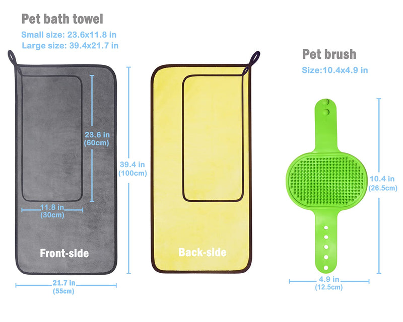 Dog Towel Pet Cat Dog Bath Towel Microfiber Drying Towel 3 in 1 Super Absorbent Ultra Soft Double Density 600 GSM Pet Brush Cat Dog Bath Brush for Small, Medium, Large Dogs and Cats - PawsPlanet Australia
