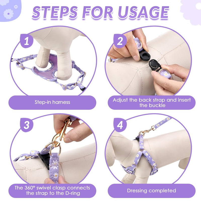 Lukovee No Pull Puppy Harness and Leash Set - Soft Lightweight Escape Proof Puppy Vest Harness, Breathable Adjustable Pet Harness with Dog Leash for Small Dogs (Purple, XXS) XX-Small (2.2-6 lb) Purple - PawsPlanet Australia