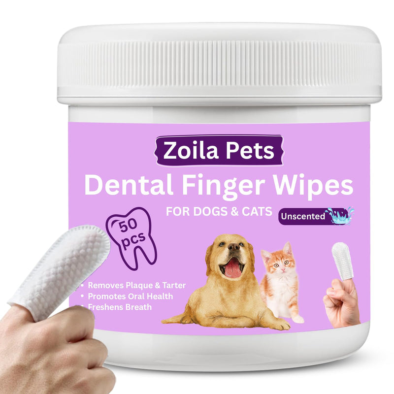 Dental Wipes Unscented – Best Dog Teeth Cleaning, Dog Dental Wipes for Dogs Teeth, Finger Toothbrush for Dogs and Cats, Oral Care, Remove Plaque, Tartar & Bad Breath – 50 Count