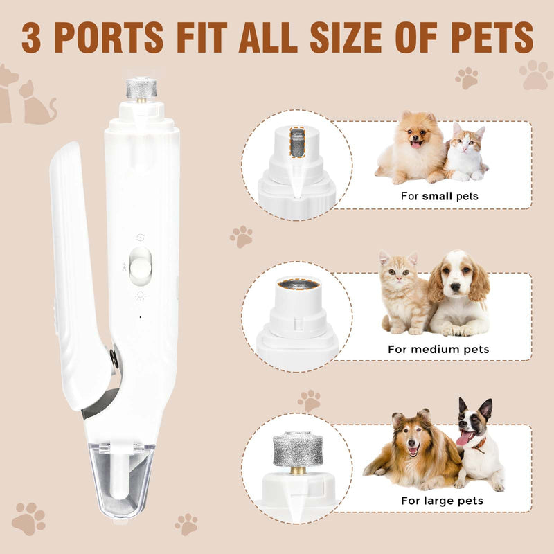 2-in-1 pet Nail Clipper and Grinder with USB Charging - Quiet Less Than 40 decibels Dog Nail Clippers for Large Dogs and cat Nail Clipper - Dual LED Lights Suitable for All Pets (White) white - PawsPlanet Australia