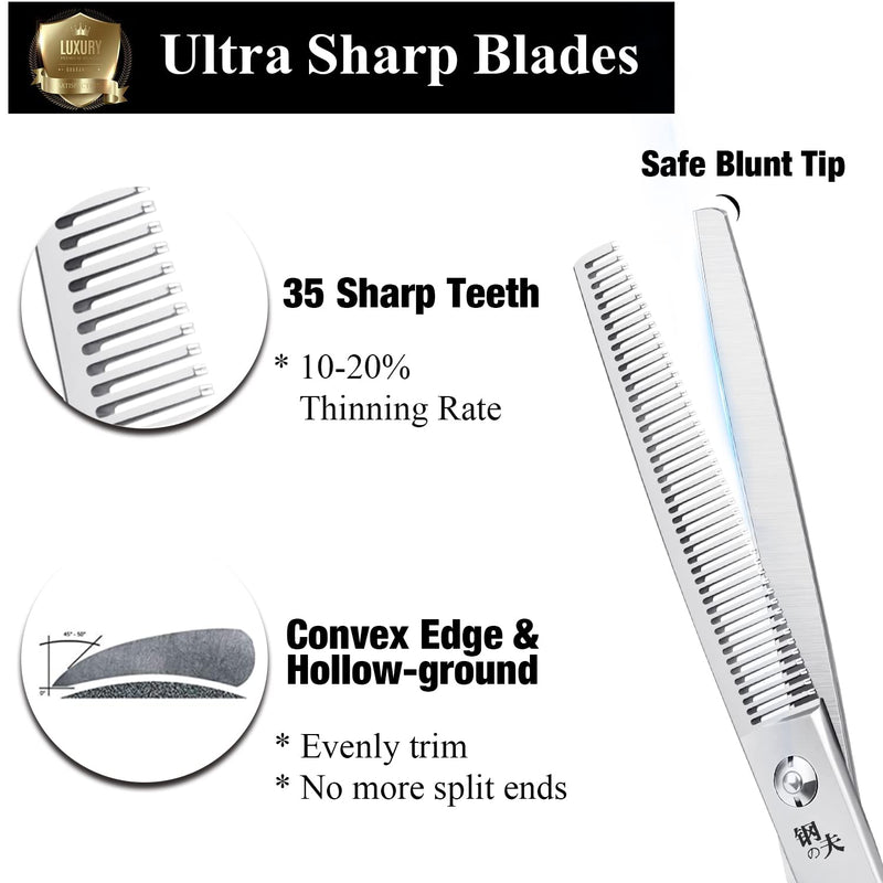 7" Professional Straight Dog Grooming Scissors Kit, Ergonomic Pets Cutting Shears, JP-440C Stainless Steel with Offset Handle, Light-weight Shears for Fur Hair Trimming 7"Tooth Shear