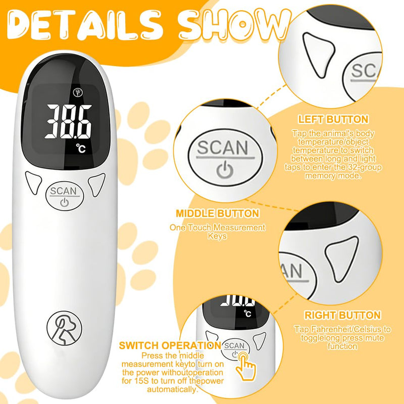 Ear Thermometer for Dogs, Fever Thermometer, Cat with LED Display, 1 Fever Thermometer, Horse, Dog Fever Thermometer, Thermometer for Dogs, Cats, Cows, Ferd and Animals