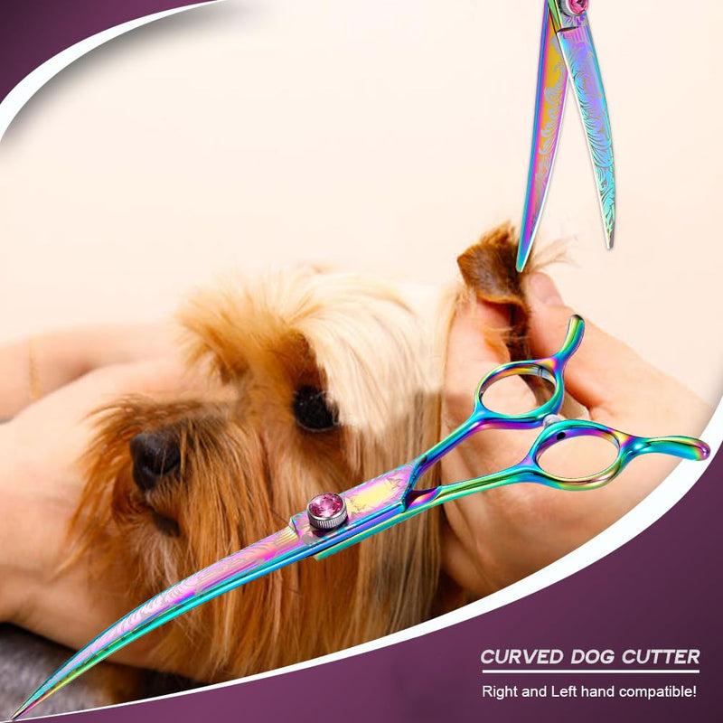 7" Downward Curved Dog Grooming Scissors for Grooming Face and Paws Safety Shears Trimming Cutting Shears for Dog Cat Pet Grooming Rainbow Rainbowcurved - PawsPlanet Australia
