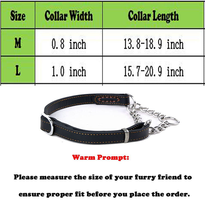 Love Dream Martingale Collars for Dogs, Leather Training Dog Collar, Stainless Steel Chain Anti-Escape No Pull Dog Collar for Medium Large Dogs (M(13.8"-18.9"), Black) M(13.8"-18.9") - PawsPlanet Australia