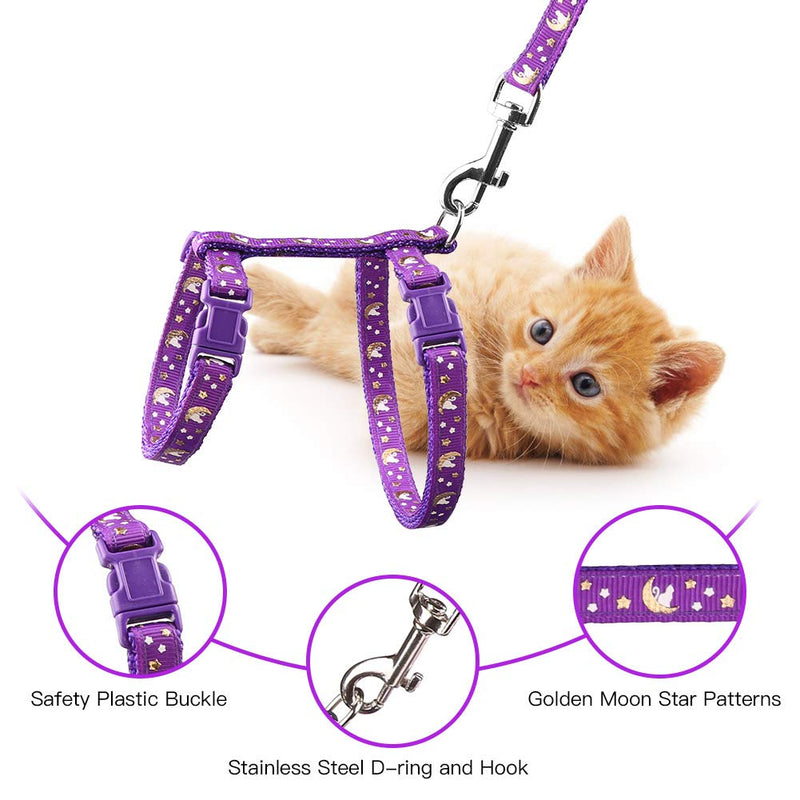 Cat Harness and Leash Set Gold Moons Soft Nylon Escape Proof Adjustable for Kittens Small Animals Glow in The Dark(Purple) Purple - PawsPlanet Australia