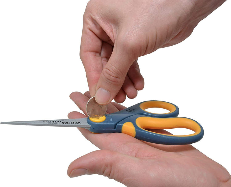 Westcott 8-Inch Non-Stick Titanium Scissors For Office and Home - Glide Adjust Technology - Grey/Yellow Craft, Fabric Scissors - 3 Pack 8-inch (3-Pack) - PawsPlanet Australia