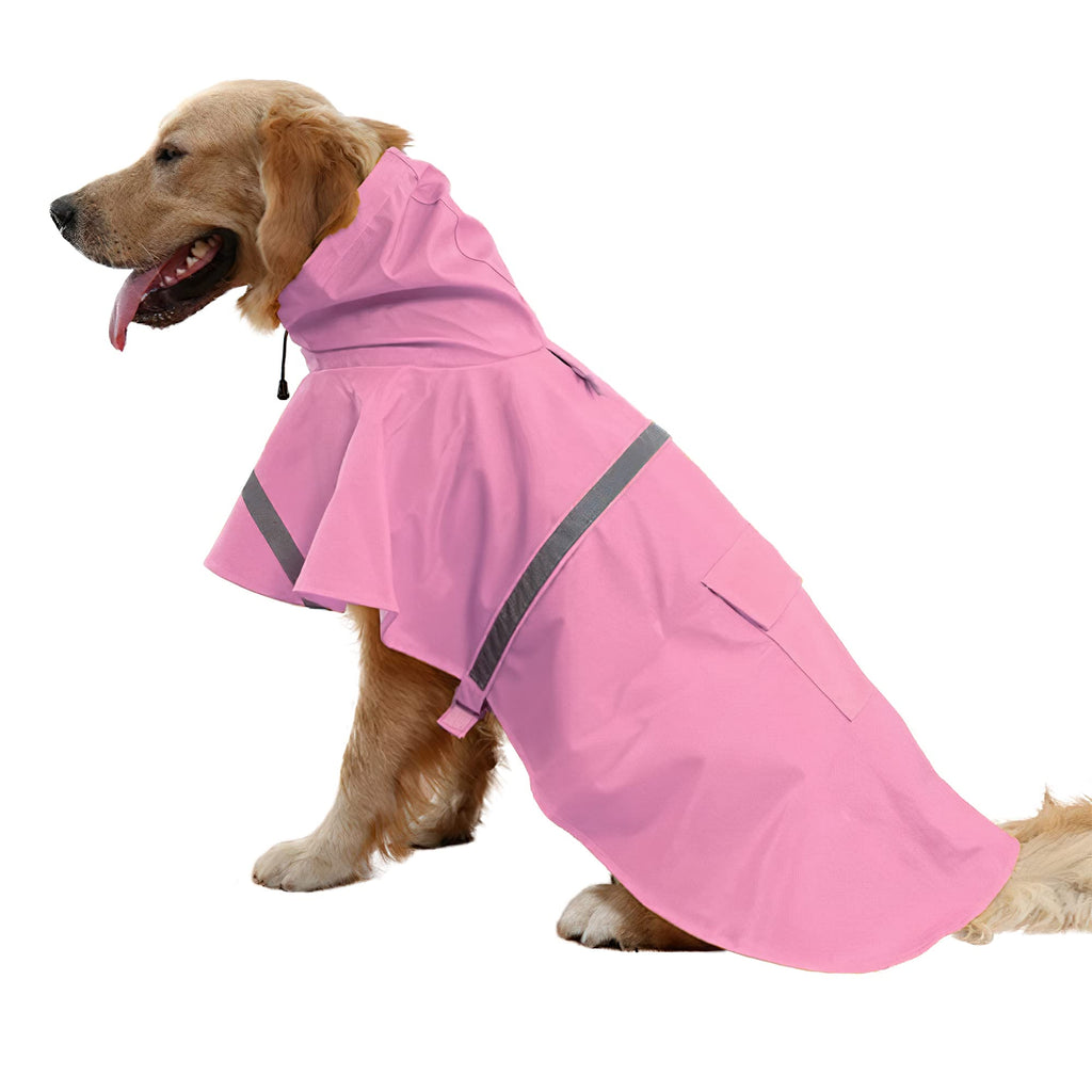 NACOCO Large Dog Raincoat Adjustable Pet Water Proof Clothes Lightweight Rain Jacket Poncho Hoodies with Strip Reflective (XL, Pink) X-Large (Pack of 1)