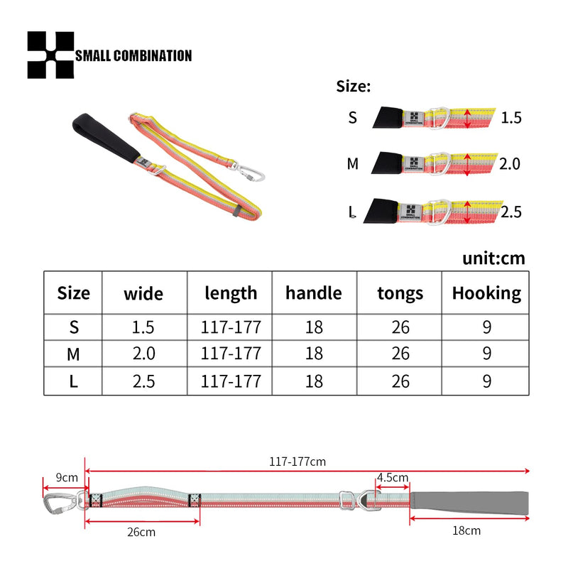 Reflective Dog Leash High-Strength Nylon Webbing&Aircraft Alloy Hooks Adjustable (117-177cm) with Anti-Slip Handle Multi-Color Options (E, S) E/Orange