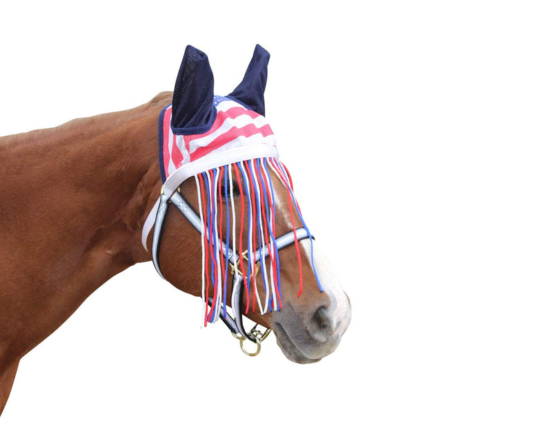 Derby Originals Reflective Mesh Fringe Fly Bonnet with 1 Year Warranty Large (Horse) Patriotic