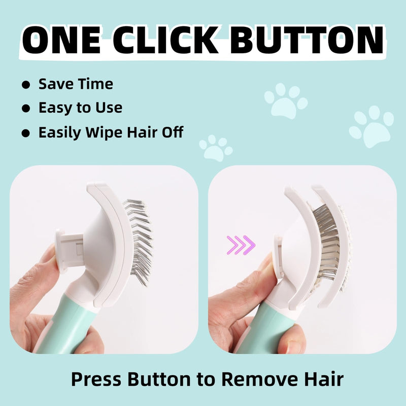 Dog Self-Cleaning Slicker Brush with One Button Fur Removal and Coated Tips Deshedding Brush for Long Hair Dogs and Cats for Shedding Massaging Grooming Green With Coated Tips - PawsPlanet Australia